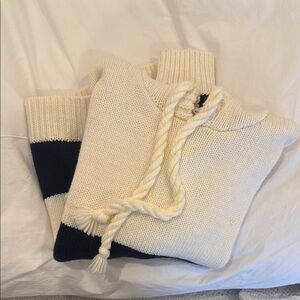 Cream and Navy Knit Sweater with Rope Detail Size L